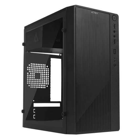 Gabinete Acteck Compacto Mini Torre Kioto GC220F / Max MB M-ATX Fuente ATX 500 W / 2x USB 2.0 / Panel Izq Acrílico + Frente Solido / Advanced Negro