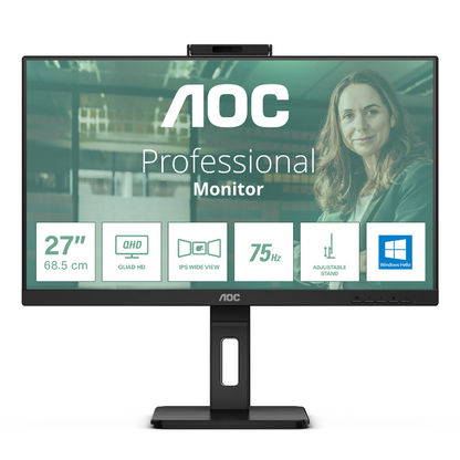 Monitor LCD Aoc Q27p3cw 27" (68.6cm) Class Cámara Web UW-UXGA - 16:9 - Negro Texturado - 27" (68.6cm) Viewable - Tecnología Conmutación en el Mismo Plano (in-plane Switching, Ips) - Wled