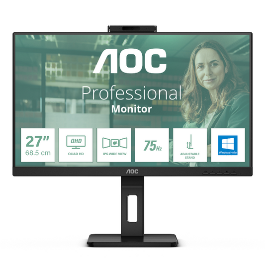 Monitor LCD Aoc Q27p3cw 27" (68.6cm) Class Cámara Web UW-UXGA - 16:9 - Negro Texturado - 27" (68.6cm) Viewable - Tecnología Conmutación en el Mismo Plano (in-plane Switching, Ips) - Wled