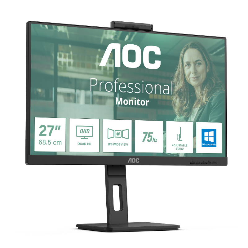 Monitor LCD Aoc Q27p3cw 27" (68.6cm) Class Cámara Web UW-UXGA - 16:9 - Negro Texturado - 27" (68.6cm) Viewable - Tecnología Conmutación en el Mismo Plano (in-plane Switching, Ips) - Wled