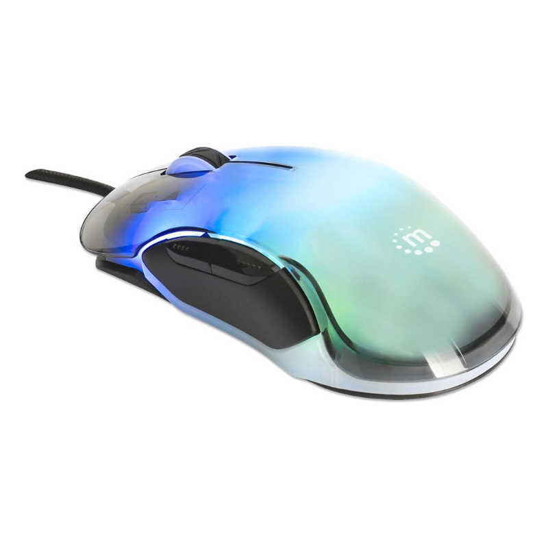 Manhattan Tama?o Completo Mouse - USB Tipo a - Óptico - 5 Botón(es) - Transparente - Cable - 12800 Dpi - Rueda de Desplazamiento - Diestro