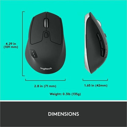 Mouse Ergonómico Logitech Óptico M720 Triathlon, Bluetooth, USB, 1000DPI, Negro
