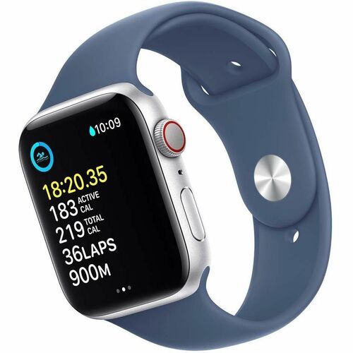 Apple Watch SE GPS, Caja de 44 mm Aluminio Color Plata, Correa Deportiva S/M Color Azul