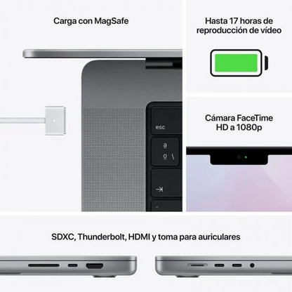 MacBook Pro de 14.2 pulgadas: Chip M4 de Apple con CPU de ocho núcleos y GPU de diez núcleos, 16 GB, 512GB SSD - Gris espacial