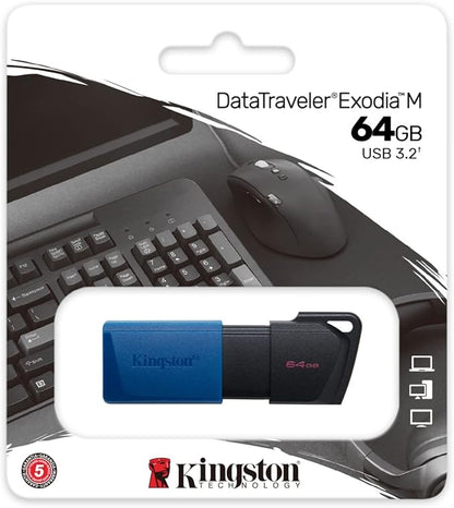 USB 3.2 MEMORIA KINGSTON 64GB DT EXODIA M TAPA DESLIZABLE (NEGRA-AZUL)