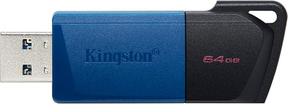 USB 3.2 MEMORIA KINGSTON 64GB DT EXODIA M TAPA DESLIZABLE (NEGRA-AZUL)