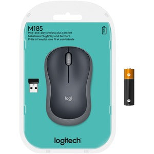 Mouse Logitech M185 - Radiofrecuencia - USB - Óptico - 3 Botón(es) - Plata - 1 Solamente - Inalámbrico - 10m - 2.40GHZ - 1000 Dpi - Rueda de Desplazamiento - Simétrico - 1 X Aa Battery Supported -