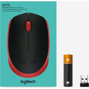 Mouse Logitech M170 - Radiofrecuencia - USB - Óptico - 3 Botón(es) - Rojo - Inalámbrico - Rueda de Desplazamiento - Simétrico