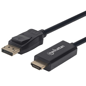 Manhattan Cable Displayport - HDMI M-M 1080p 1.8m - Cable For Proyector, Monitor, Computadora de Escritorio, Dispositivo de Audio/vídeo, Hdtv - Admite Hasta1920 X 1080 - Oro Contacto Chapado - Negro