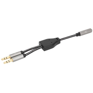 Adaptador Audio 3.5MM 1 H a 2 M, 15cm, Cab - Cable For Pc, Portátil, Computador - Cable Divisor - Oro Contacto Chapado - 28 Awg - Negro/plata