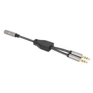 Adaptador Audio 3.5MM 1 H a 2 M, 15cm, Cab - Cable For Pc, Portátil, Computador - Cable Divisor - Oro Contacto Chapado - 28 Awg - Negro/plata
