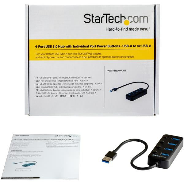 Hub USB 3.0 StarTech.com HB30A4AIB | 4 Puertos USB-A, 5Gbps, Interruptores Individuales