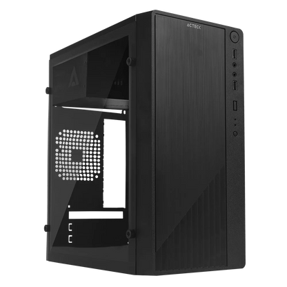 Gabinete Acteck Compacto Mini Torre Kioto GC220F / Max MB M-ATX Fuente ATX 500 W / 2x USB 2.0 / Panel Izq Acrílico + Frente Solido / Advanced Negro