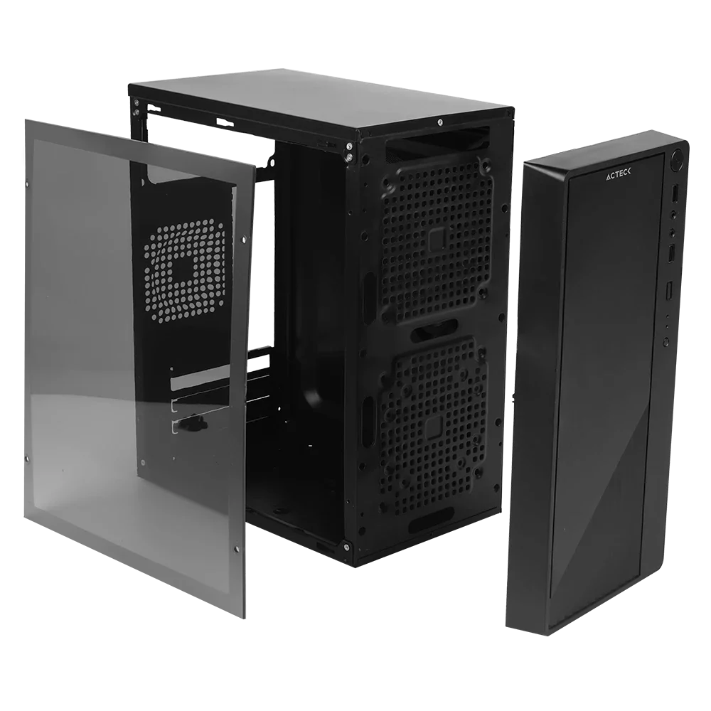 Gabinete Acteck Compacto Mini Torre Kioto GC220F / Max MB M-ATX Fuente ATX 500 W / 2x USB 2.0 / Panel Izq Acrílico + Frente Solido / Advanced Negro