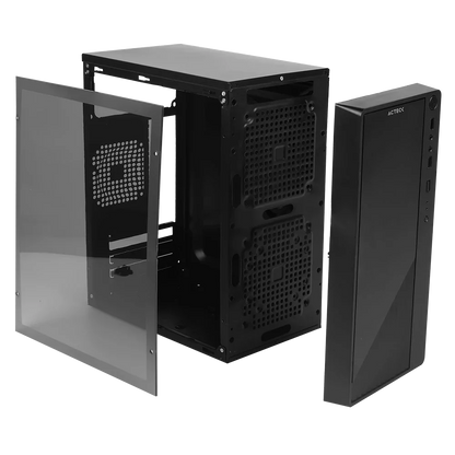 Gabinete Acteck Compacto Mini Torre Kioto GC220F / Max MB M-ATX Fuente ATX 500 W / 2x USB 2.0 / Panel Izq Acrílico + Frente Solido / Advanced Negro