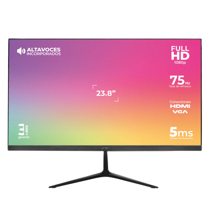 Monitor Plano Acteck 23.8" IPS Captive Vivid SP240 / FHD / 75Hz / 5ms / 2xAltavoces 3W / Low-blue light / Flicker-free / 1xVGA + 1xHDMI 1.4 / VESA 75mm / Advanced Negro/ 3Y
