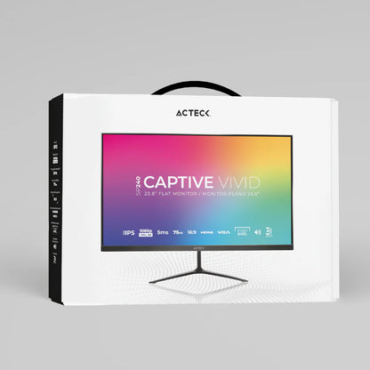 Monitor Plano Acteck 23.8" IPS Captive Vivid SP240 / FHD / 75Hz / 5ms / 2xAltavoces 3W / Low-blue light / Flicker-free / 1xVGA + 1xHDMI 1.4 / VESA 75mm / Advanced Negro/ 3Y