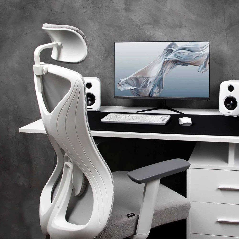 Silla de Oficina Acteck Floe Pro EC737 / Ergonómica + Ajuste lumbar + Reposa brazos fijo + Sistema de bloqueo / Reposa brazos fijo + Sistema de bloqueo / Soporta Hasta 120 Kg / Elite Blanco