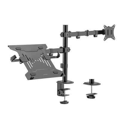 Soporte Articulado Acteck con C-Clamp Enforce Zone SM480 / 1 Monitor + 1 Laptop / 17" - 32 " / Soporta 9 kg Monitor - 4 kg Laptop / Soporte Vesa de 75x75mm / 100x100mm / Advanced Negro