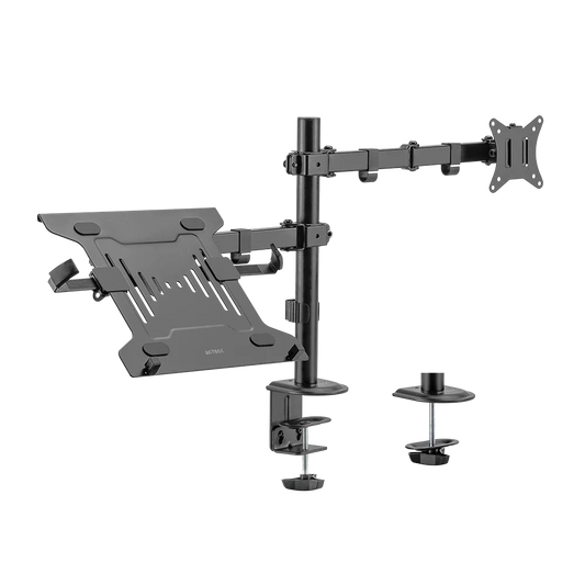 Soporte Articulado Acteck con C-Clamp Enforce Zone SM480 / 1 Monitor + 1 Laptop / 17" - 32 " / Soporta 9 kg Monitor - 4 kg Laptop / Soporte Vesa de 75x75mm / 100x100mm / Advanced Negro