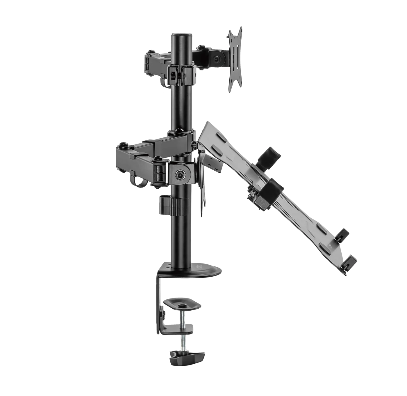 Soporte Articulado Acteck con C-Clamp Enforce Zone SM480 / 1 Monitor + 1 Laptop / 17" - 32 " / Soporta 9 kg Monitor - 4 kg Laptop / Soporte Vesa de 75x75mm / 100x100mm / Advanced Negro