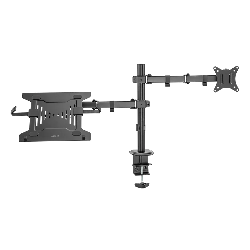 Soporte Articulado Acteck con C-Clamp Enforce Zone SM480 / 1 Monitor + 1 Laptop / 17" - 32 " / Soporta 9 kg Monitor - 4 kg Laptop / Soporte Vesa de 75x75mm / 100x100mm / Advanced Negro