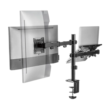 Soporte Articulado Acteck con C-Clamp Enforce Zone SM480 / 1 Monitor + 1 Laptop / 17" - 32 " / Soporta 9 kg Monitor - 4 kg Laptop / Soporte Vesa de 75x75mm / 100x100mm / Advanced Negro