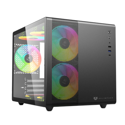 Gabinete  Gamer Balam Rush Mini Torre Tank Mini GI930 / Max MB M-ATX / GPU 340 mm / 1xUSB 3.0 + 1x USB Tipo C + Audio + 3xFan RGB / Panel Izq Cristal + Frente con Malla / Legend Negro