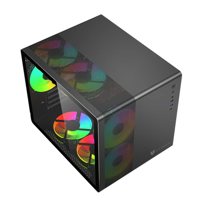 Gabinete  Gamer Balam Rush Mini Torre Tank Mini GI930 / Max MB M-ATX / GPU 340 mm / 1xUSB 3.0 + 1x USB Tipo C + Audio + 3xFan RGB / Panel Izq Cristal + Frente con Malla / Legend Negro