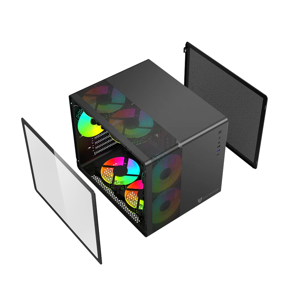 Gabinete  Gamer Balam Rush Mini Torre Tank Mini GI930 / Max MB M-ATX / GPU 340 mm / 1xUSB 3.0 + 1x USB Tipo C + Audio + 3xFan RGB / Panel Izq Cristal + Frente con Malla / Legend Negro