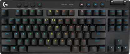 Logitech Teclado Gamer PRO X TKL, Mecánico, Switch GX Brown, Inalámbrico, Negro (Inglés)