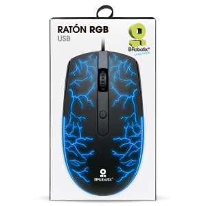 Brobotix Mouse USB Iluminado RGB Modelo Storm, Dpi Ajustable: 800 / 1200 / 1600 - Diseño Ergonómico, Conexión Usb, Plug & Play, Raton Laptop Escritorio Notebook Pc