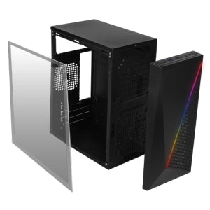 Gabinete Acteck Compacto Mini Torre Kioto Gc460 / Max Mb M-ATX Fuente Atx 500 W / 1x USB 3.0 + 2x USB 2.0 / Panel Izq Acrílico + Frente Mesh con RGB / Advanced Negro