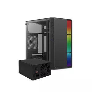 Gabinete Acteck Mini Torre Fusion Ii Gi440 / Max Mb M-ATX Fuente Atx 500 W / 1x USB 3.0 + 1x USB 2.0 / Panel Izq Acrílico + Frente Solido con RGB / Advanced Negro