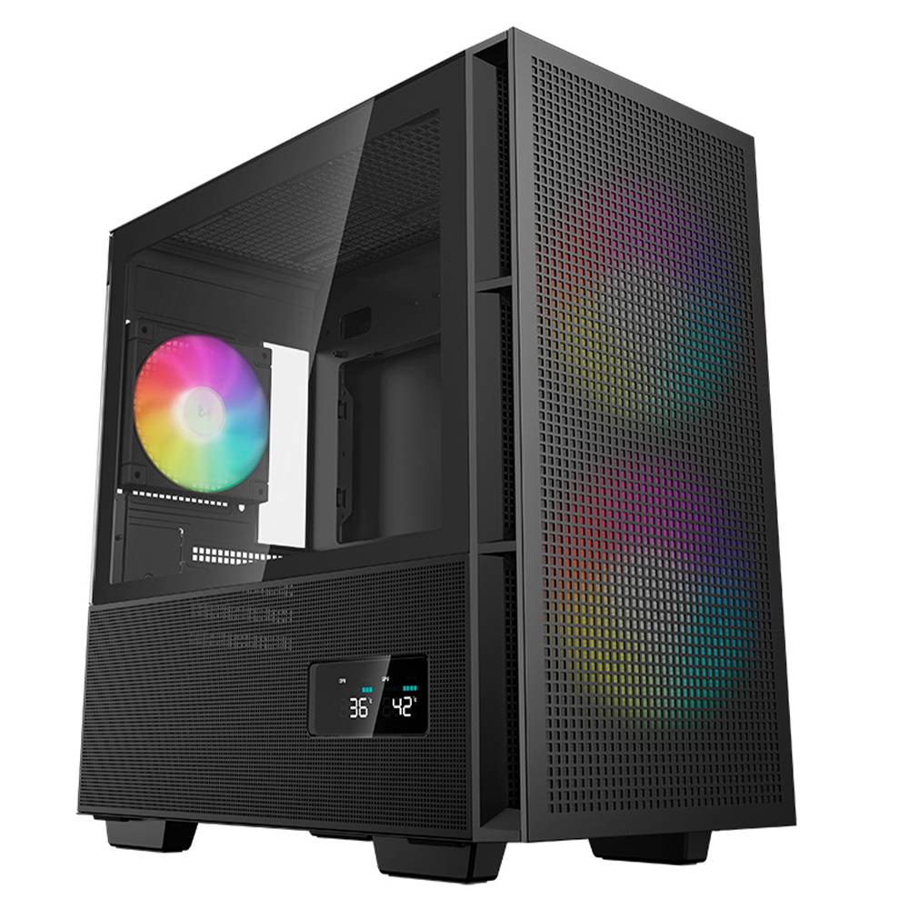 Gabinete Gaming  DEEPCOOL CH360 DIGITAL (R-CH360-BKAPE3D-G-1) - Mini-ITX/Micro-ATX, Cristal Templado, Pantalla Digital, 3 Ventiladores