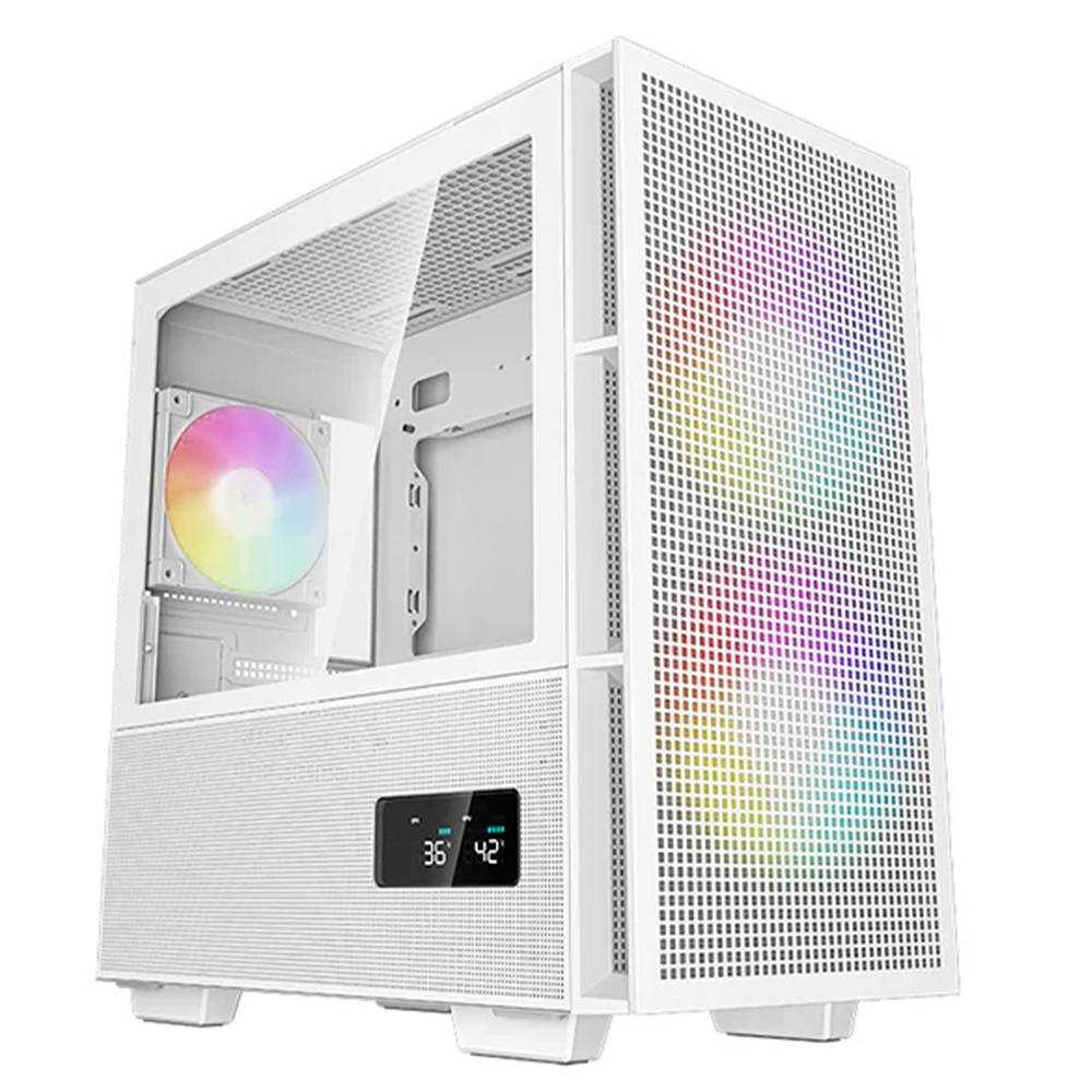Gabinete Gaming DEEPCOOL CH360 DIGITAL WH (R-CH360-WHAPE3D-G-1) - Mini-ITX/Micro-ATX, Cristal Templado, Pantalla Digital, 3 Ventiladores