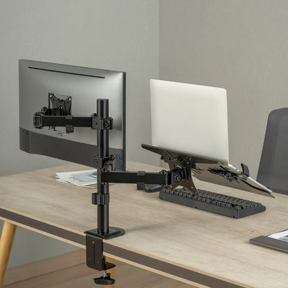 Soporte Articulado Acteck con C-Clamp Enforce Zone SM480 / 1 Monitor + 1 Laptop / 17" - 32 " / Soporta 9 kg Monitor - 4 kg Laptop / Soporte Vesa de 75x75mm / 100x100mm / Advanced Negro