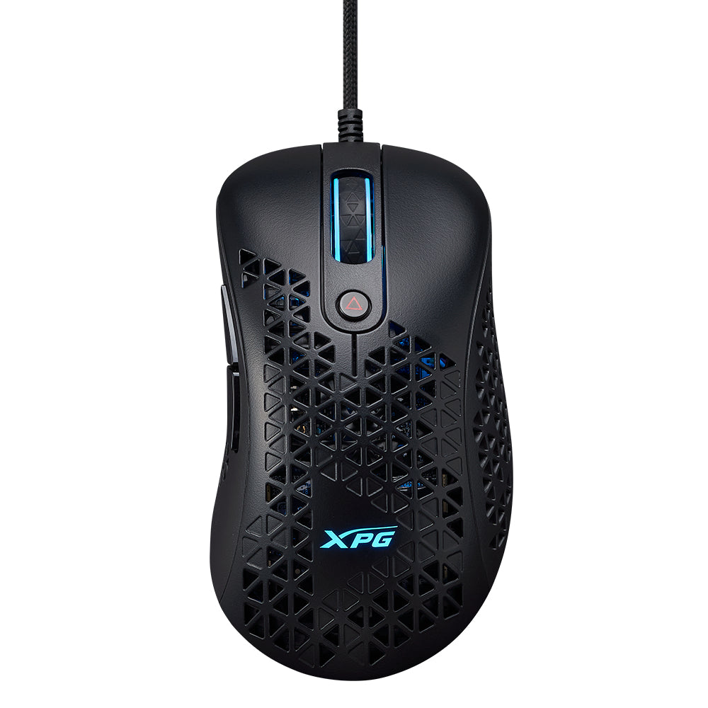 Mouse GAMING XPG SLINGSHOT.  Con sensor óptico PMW3360 ofrece hata 12 - 000 DPI. Cable trenzado ultraligero, efectos de iluminación RGB, SLINGSHOT-BKCWW